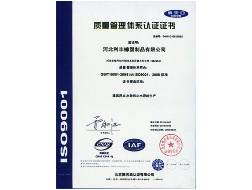 ISO9001&mdash;2008質(zhì)量管理體系認證,利豐橡塑